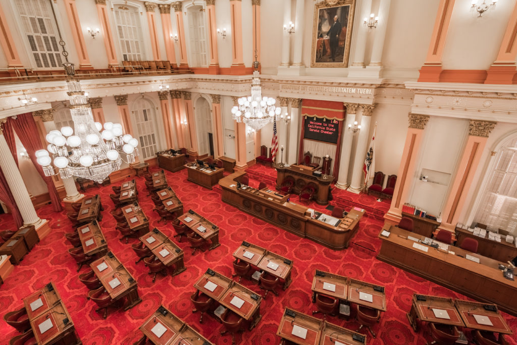 Senate Assembly room located in the historical California State Capitol building