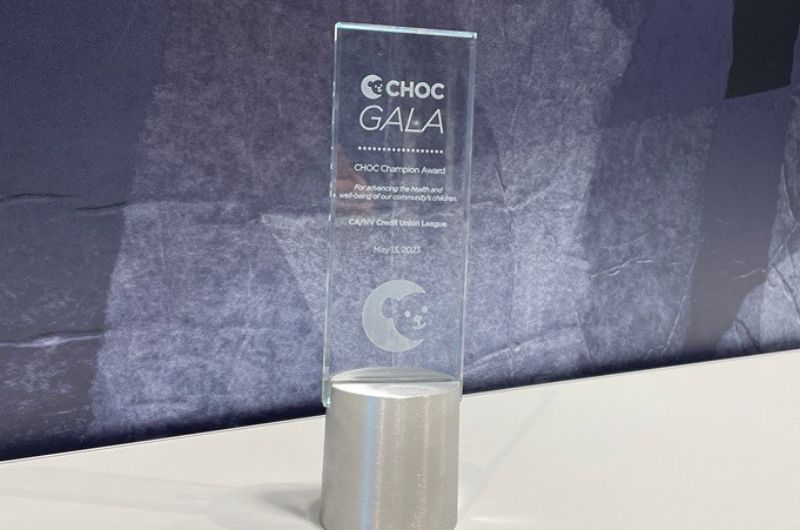 The 2023 CHOC Gala Champion Honoree award given to the California and Nevada Credit Union Leagues.