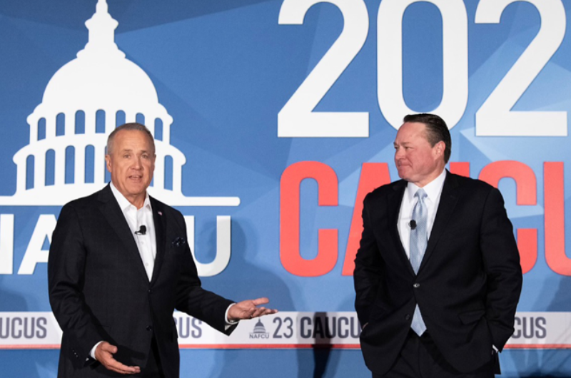 (Left to right): Credit Union National Association (CUNA) President and CEO Jim Nussle with National Association of Federal Credit Unions (NAFCU) President and CEO Dan Berger at the recent Congressional Caucus event.