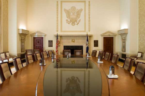 Federal Reserve Board boardroom table.