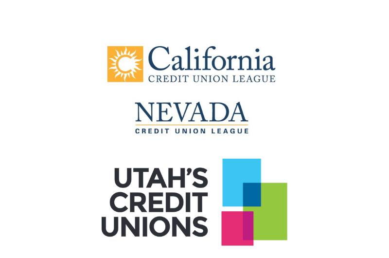 Logos for Utah's Credit Unions and the California and Nevada Credit Union Leagues.