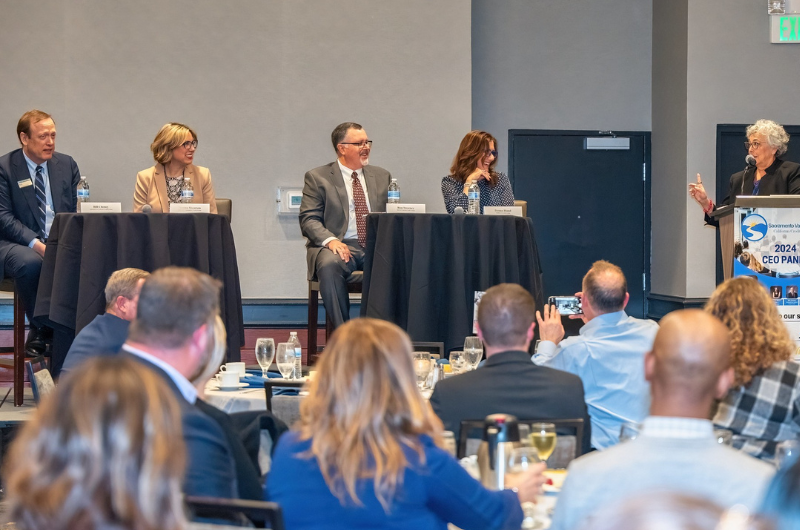 (L-R) Bill Cheney, Chief Executive Officer for SchoolsFirst FCU; Shonna Shearson, CEO of First U.S. Community CU; Ron Sweeney, CEO of Sierra Central CU; Donna Bland, CEO of Golden 1 CU; and Diana Dykstra, President and CEO of the California and Nevada Credit Union Leagues.