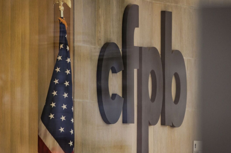 CFPB's sign on a wall.