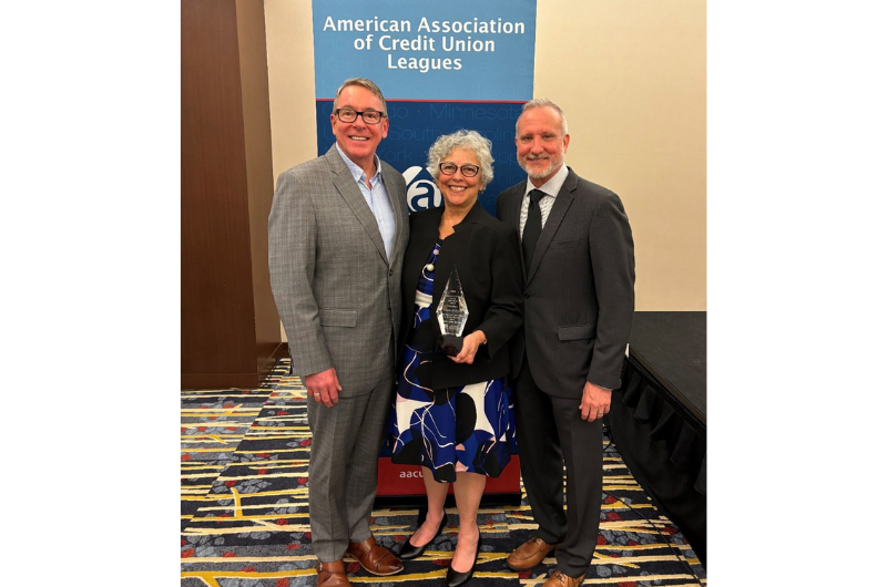 (L-R) American Association of Credit Union Leagues (AACUL) Chair and CrossState Credit Union Association President and CEO Patrick Conway; California and Nevada Credit Union Leagues President and CEO Diana Dykstra; and AACUL President Brad Miller.
